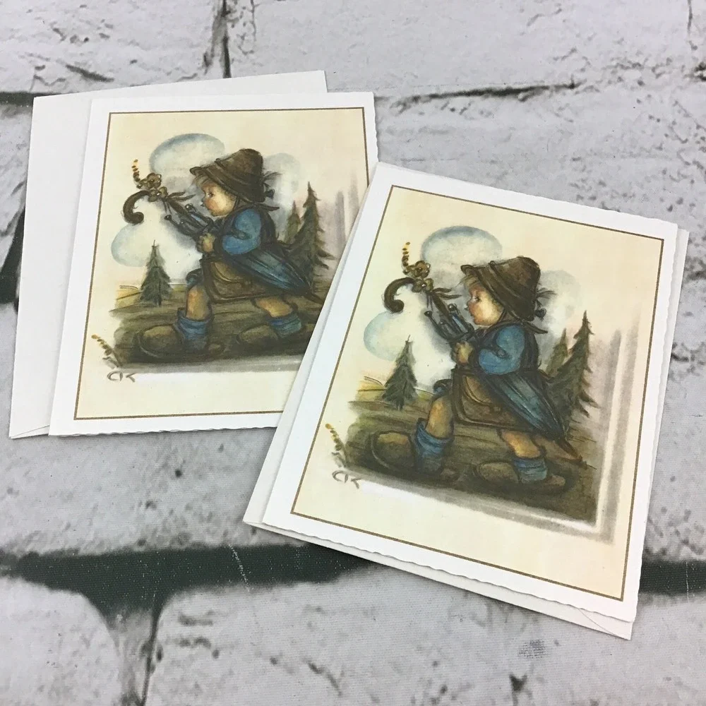 Vintage Blank Inside Notecards Lot-5 German Children Illustrations W/Envelopes